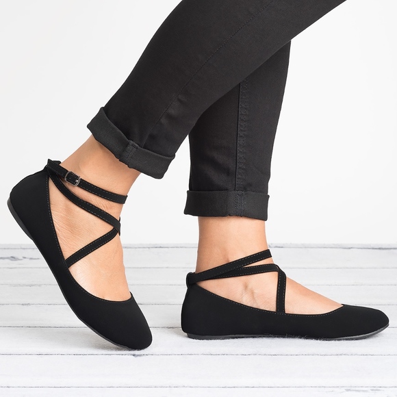 Black Criss Cross Ballerina Flats - Picture 2 of 3